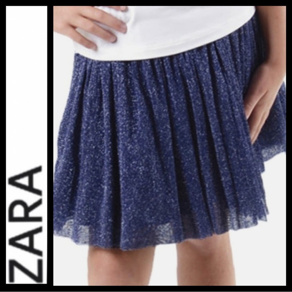 Zara Blue Crinkle Pleat Skirt